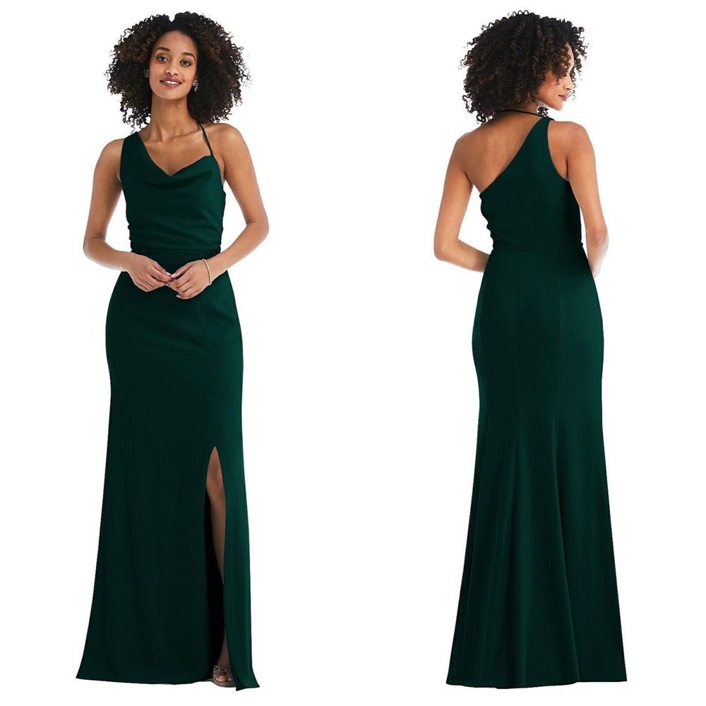 After Six Crepe One Shoulder Maxi Dress Evergreen, Size 0 NWT